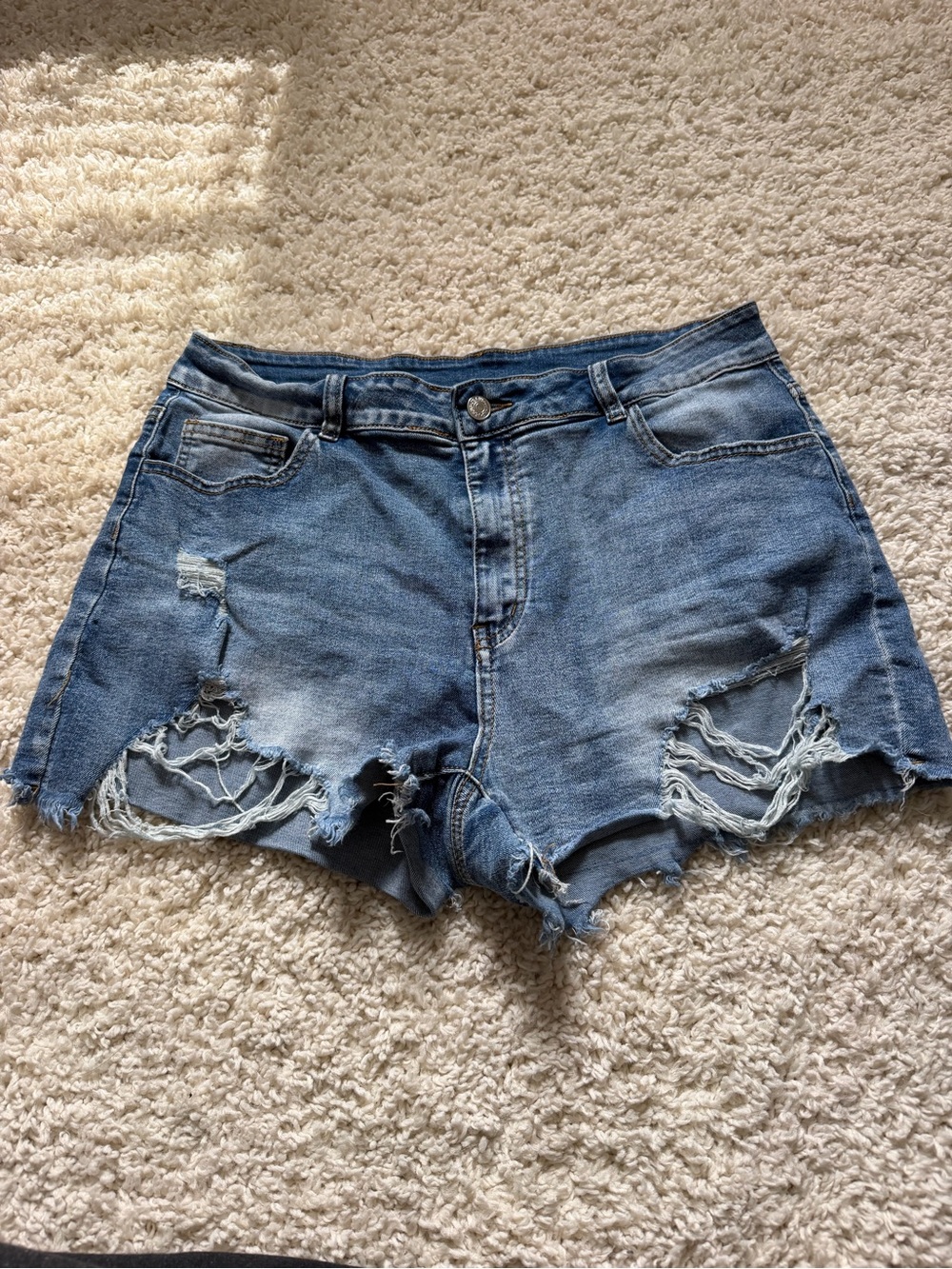 SHEIN Light Blue Distressed Denim Cutoff Shorts
